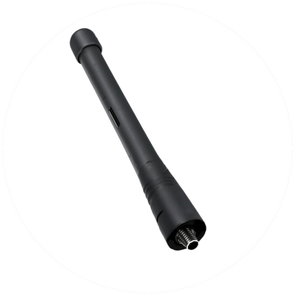 Side view of the 4.7 Inch Hytera AN0160H16 antenna demonstrating its ruggedized semi flexible polymer body shroud.