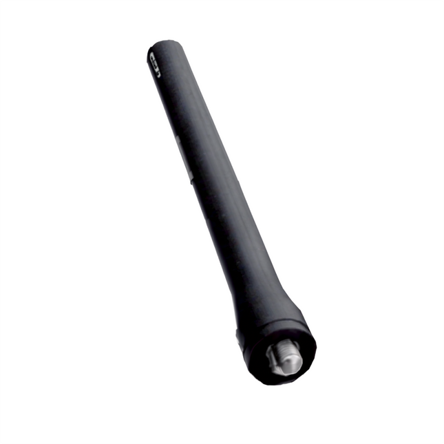 Side view of the genuine Hytera AN0435H13 UHF Stubby Antenna for BD502i with stamped manufacturer logo.