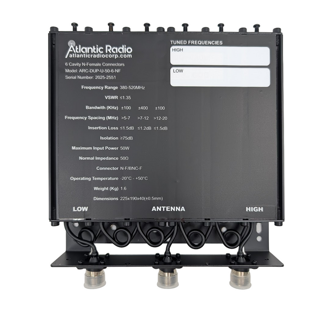 Atlantic Radio Duplexer - 50 Watt - 6 Cavity - UHF (380-520MHz)