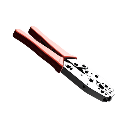 Side profile showing ergonomic cushion grips on the heavy-duty Atlantic Radio ATL-CRIMP coax crimper.