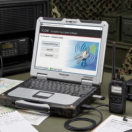 Icom CS-KLD250P software icon showing a secure digital key emblem for encryption management.