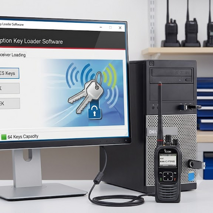 Windows user interface screen layout for the Icom CS-KLD250P cryptographic key loader software.