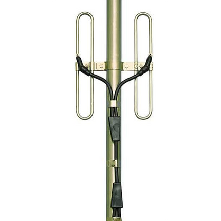 Close-up detail of the aluminum radiators and N Male connector on the Purchase Radios DB404-B antenna.