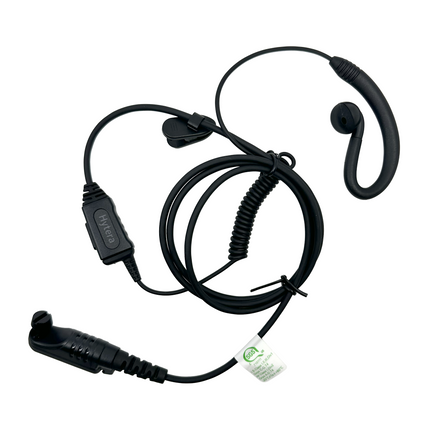 View of the Hytera EHN26-P C-style earpiece with inline microphone and Push-to-Talk button.