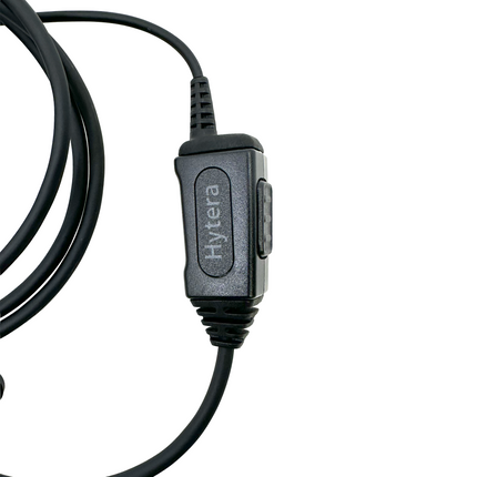 Close-up detail of the PTT button of the Hytera EHN26-P earpiece.