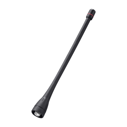 Icom FASC57U UHF flexible antenna showing the 430-470 MHz whip element and red tip indicator.