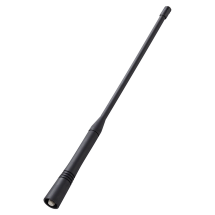 Side view profile of the semi flexible ruggedized rubber shroud covering the body of an Icom FASC63V radio antenna.