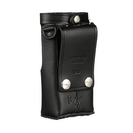 Close-up detail of the 2.5-inch belt loop and swivel connection on the Motorola HLN9689A leather case.