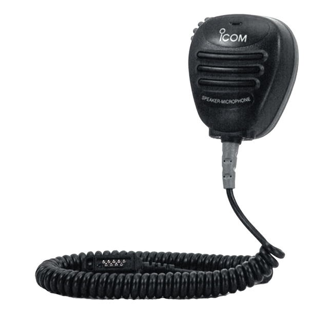 Front view of the Icom HM138 waterproof 9-pin remote speaker microphone for marine and land mobile radios.