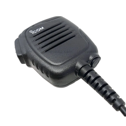 Detail view of the 8-position rotary metal alligator clip attached to the back of the Icom HM159LA.