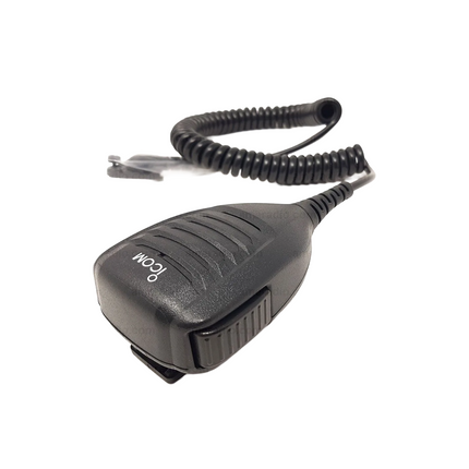 Close-up of the Icom HM169 remote speaker microphone.