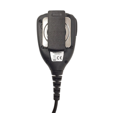 Rear angle profile displaying the heavy-duty 360-degree sturdy rotary clip on the Icom HM169 audio accessory.