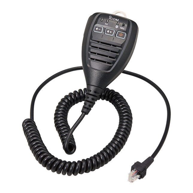 Front view of the Icom HM215 speaker microphone for the BC-218 car charger.