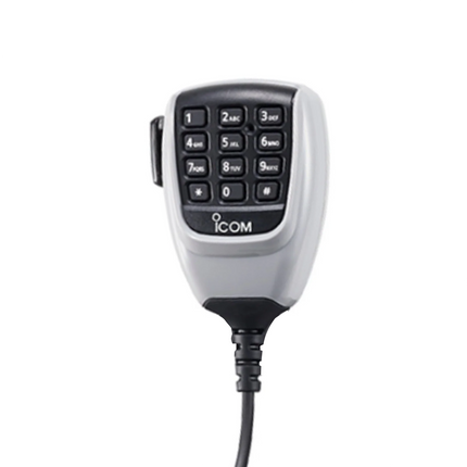 Icom HM220T Heavy-Duty Mobile Hand Microphones with DTMF keypad model layout featuring a rugged IP54 housing shell.