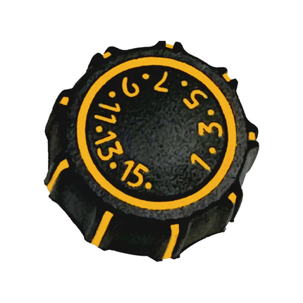 Side profile view of the black Hytera HYT-11530000000013 replacement channel encoder knob component.