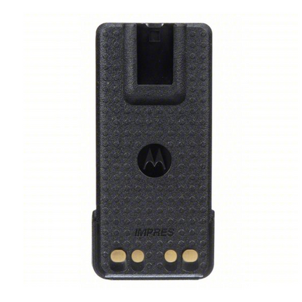 Rear angle showcasing the gold-plated telemetry interface contacts on the Motorola NNTN8128C battery.