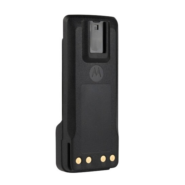 Side view profile of the Motorola NNTN8386B intrinsically safe power module showing the physical locking latches.