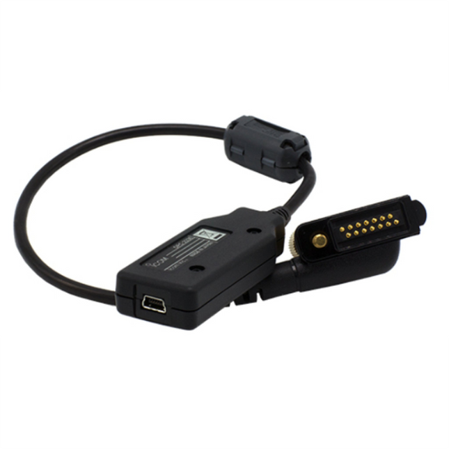 Icom OPC2338 14-pin USB programming and data cable with secure thumb-screw lock mechanism.