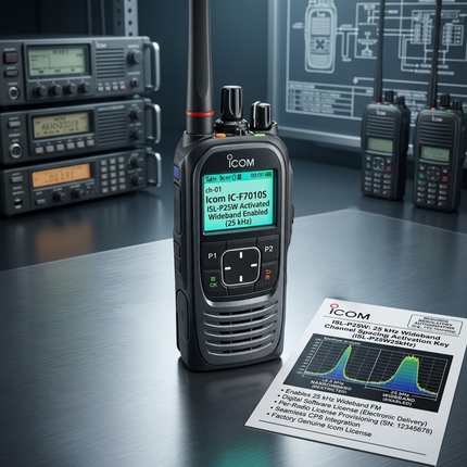 Digital license activation code icon for the Icom ISL-P25W 25kHz channel spacing software license.