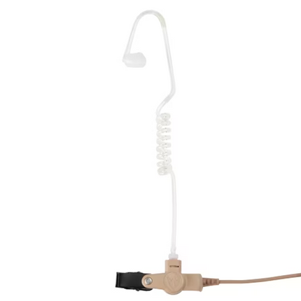 Detail view of the quick-disconnect translucent acoustic tube and silicone ear tip on PMLN6130A.