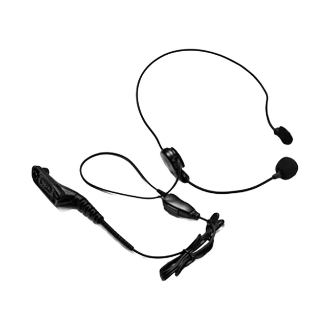 Full profile view of the behind-the-head steel support band on the Motorola Mag One PMLN6761A audio assembly.