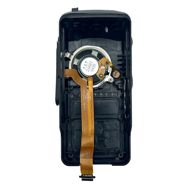 Inner view of the Motorola PMLN7272A replacement casing shell showing speaker and microphone mounting compartments.