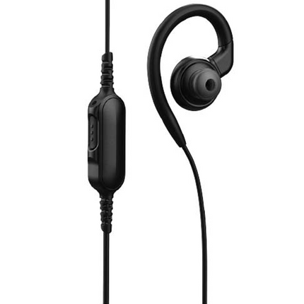 Side profile view showing the C-style earloop and cable clip on the Motorola PMLN8613AR earpiece.