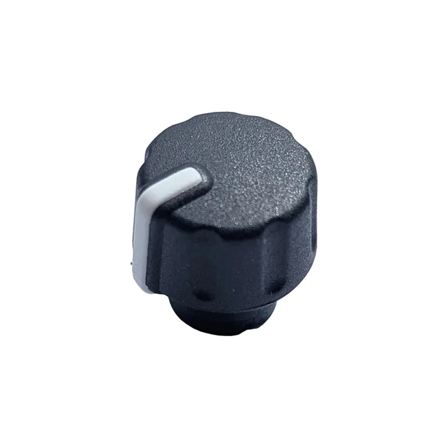 Front profile perspective of the genuine Motorola PMLN8681A volume knob cap demonstrating its factory dimensions.