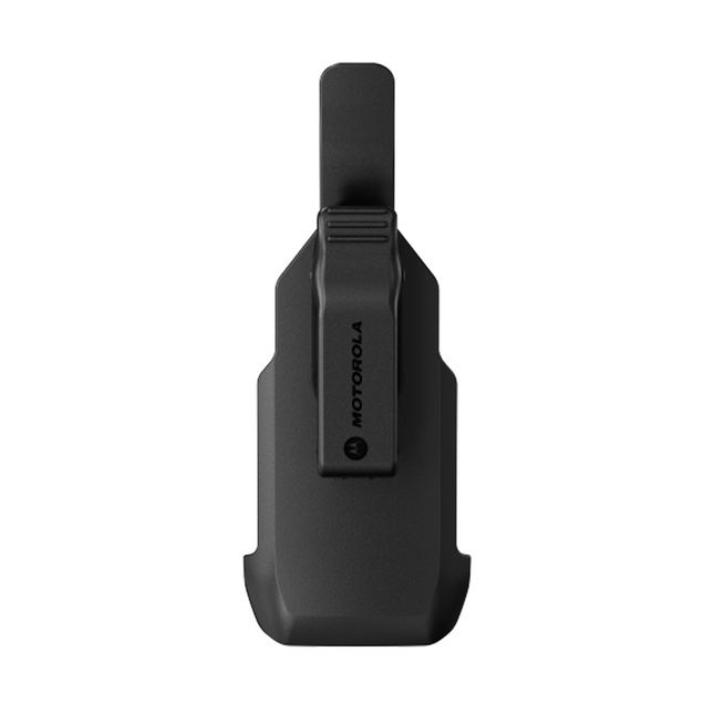 Rear view showing the 360-degree heavy-duty swivel belt clip on the Motorola PMLN8795A.
