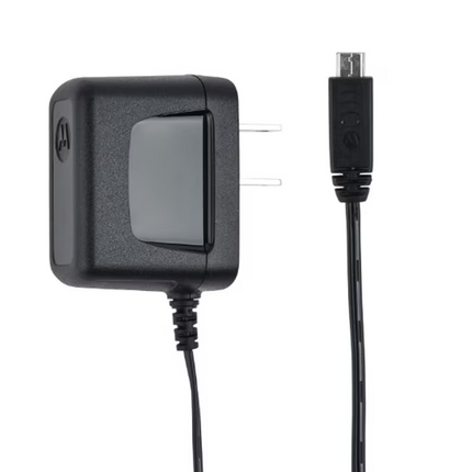 Front studio look at the genuine black Motorola PS000227A11 5W power supply wall brick emphasizing the standard fixed two-prong plug interface.