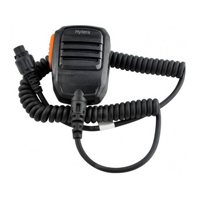 View of the Hytera SM16A1 Palm Microphone displaying the integrated metal vehicle dash-mounting clip.