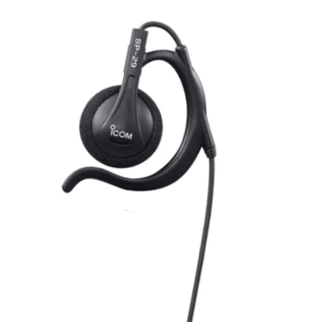 Close-up detail of the open-ear earhook on the Icom SP29.