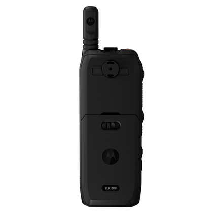 Back view of the Motorola TLK 200 LTE radio.