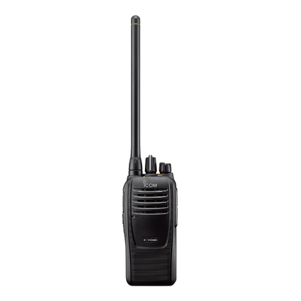Front view of the compact Icom V10MR VHF MURS license-free portable two-way radio.