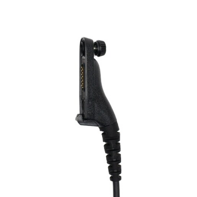 Detailed shot of the multi pin side connector plug on the Motorola WPLN6905B keyloading cable.