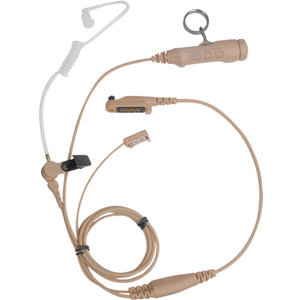 Hytera EAN19 3-Wire Dual-PTT Surveillance Earpiece With Transparent Acoustic Tube With Volume & Channel Button (Beige) - Atlantic Radio Communications Corp.